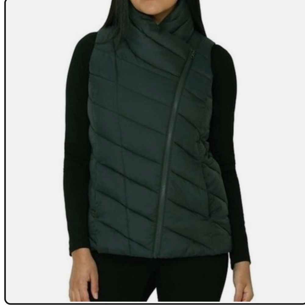 Nicole Miller Dark Green Quilted Puffer Vest